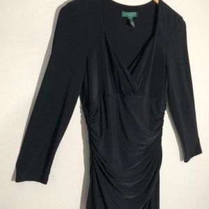 🌺Lauren Ralph Lauren Black Wrap V Neck Scrunched Dress